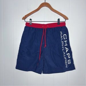 Vintage Chaps Ralph Lauren Navy Logo Printed Swim Trunks
